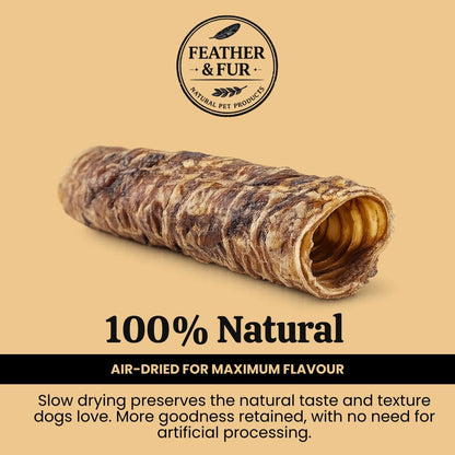 Grain-free and high protein beef trachea dog treats in a resealable bag