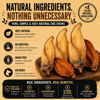 Healthy grain-free pig ear treats for dogs with no additives or fillers