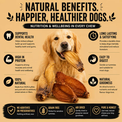 100% natural mixed pig and buffalo ears dog chews by Feather and Fur