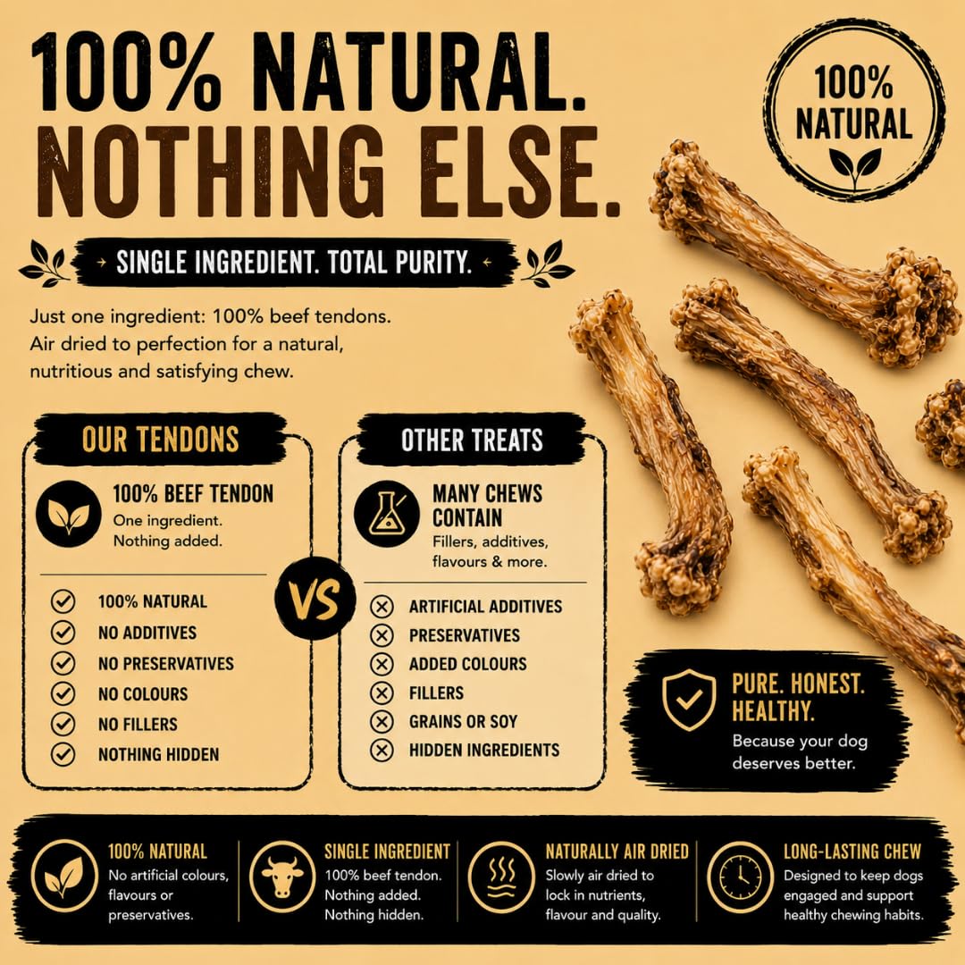 Feather and Fur 100% natural beef tendons dog chews