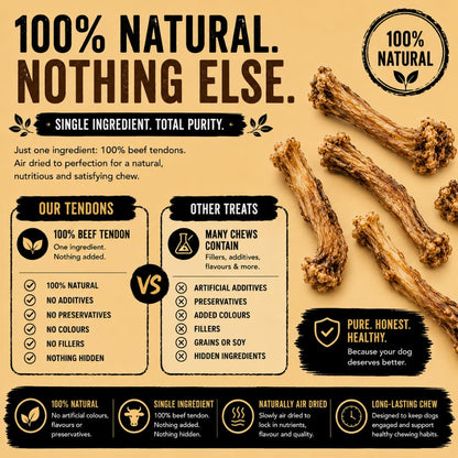 Feather and Fur 100% natural beef tendons dog chews